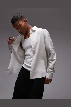 Topman – Lockeres Langärmliges Hemd in Creme mit schmalem Streifenmuster