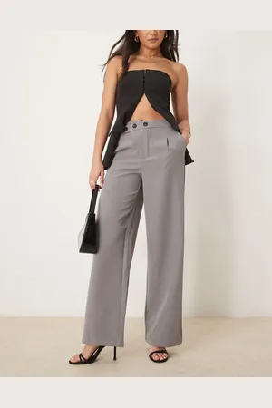JDY – Weit geschnittene Hose in Grau mit asymmetrischer Knopfleiste