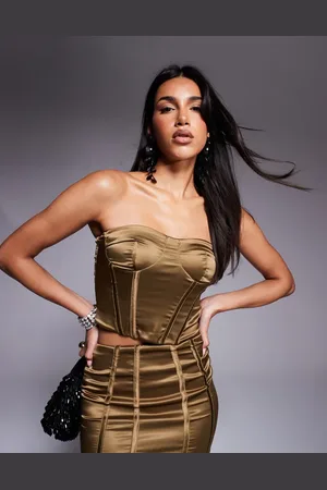 ASOS – Trägerloses Korsett-Oberteil aus Stretch-Satin in Bronze, Kombiteil