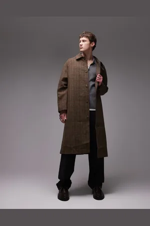 Topman – Car Coat aus Wolle in Braun kariert