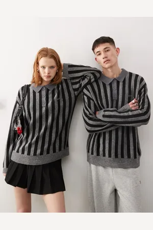 COLLUSION Unisex – Pullover in gestreift mit Rundhalsausschnitt