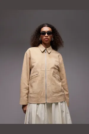 Topshop – Jacke aus hochwertigem Wildleder in Buttermilchgelb mit Ziernaht
