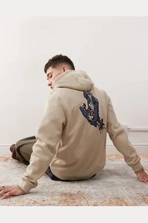 Santa Cruz – Kapuzenpullover in Beige mit aufgesticktem Logo auf der Brust und Print auf dem Rücken