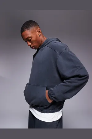 ASOS – Oversize-Kapuzenpullover in verwaschenem Schwarz mit Kontrastnaht