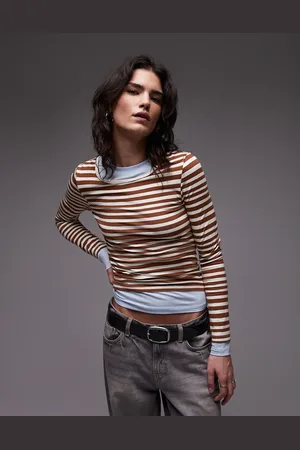 Topshop – Zweilagiges Jersey-Oberteil in gestreiftem