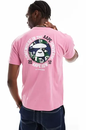 A Bathing Ape – T-Shirt in Rosa mit Logo und Military-Rückenprint
