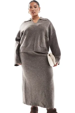 Pieces® Pieces Curve – Maxi-Strickrock in kräftigem Taupe, Kombiteil