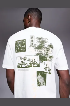 River Island – T-Shirt in Ecru mit japanischem „Elements“-Print