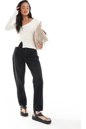 Stradivarius – Mom-Jeans in schwarzer Waschung