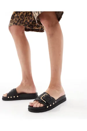 London Rebel – Sandalen in aus Bast mit Schnallen- und Nietendetails