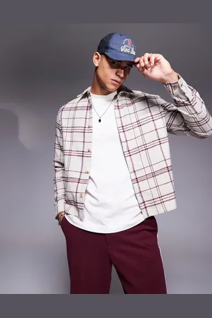 ASOS – Kastiges, schweres Regular-Fit-Hemd aus gebürstetem Flanell mit Karomuster in Cremeweiß und Rot