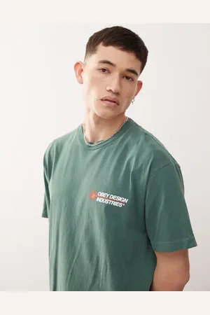 Obey Design Industries – T-Shirt in Dunkelgrün mit Grafik-Logo und Rückenprint