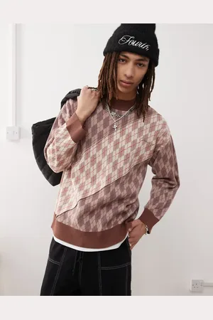 COLLUSION – Strickpullover in Cremeweiß mit geteiltem Rautenmuster