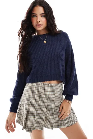 Threadbare – Kurz geschnittener Pullover in Marineblau mit Rundhalsausschnitt