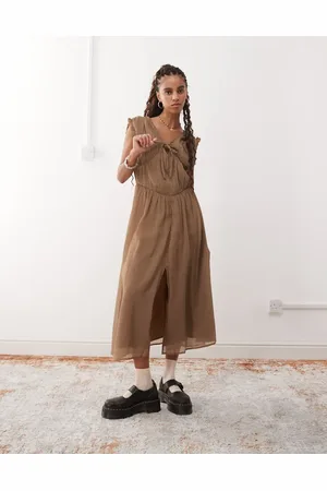 Reclaimed – Midikleid mit gerafftem Detail und Haken und Ösen
