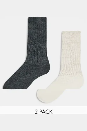 Cotton On Cotton On – 2er-Pack geraffte Socken im Stil der 90er in Ecru und Anthrazit