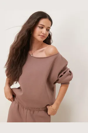 ASOS – Schulterfreies Sweatshirt in Schokobraun, Kombiteil