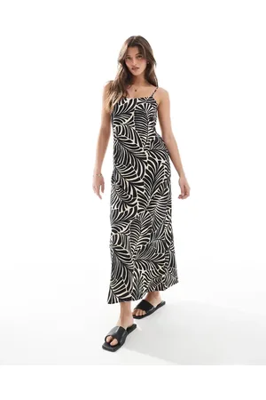 ONLY – Trägerkleid mit schwarzem Palmenprint