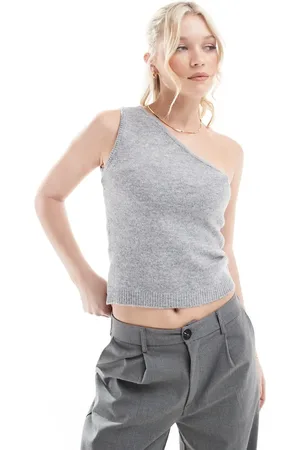 AWARE – Strickoberteil in meliertem Hellgrau mit One-Shoulder-Träger