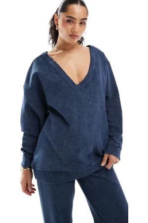 ASOS – Oversize-Sweatshirt in verwaschenem mit Waffelstruktur, V-Ausschnitt und schulterfreiem Design, Kombiteil