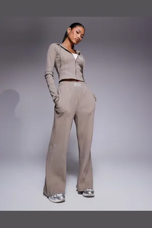 ASOS Weekend Collective – Weit geschnittene Hose in neutralem Farbton mit Waffelstruktur, Kombiteil