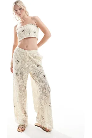 River Island – Gehäkelte Hose in Hellbraun, Kombiteil
