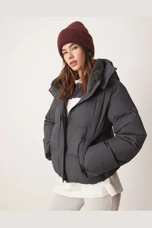 Abercrombie & Fitch – Mit Daunen gefüllte, schwere Pufferjacke mit mittlerer Länge in Anthrazit