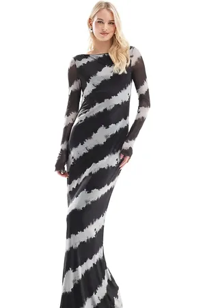 VERO MODA – Langärmliges Netzstoffkleid mit verschwommenem -Weiß-Print