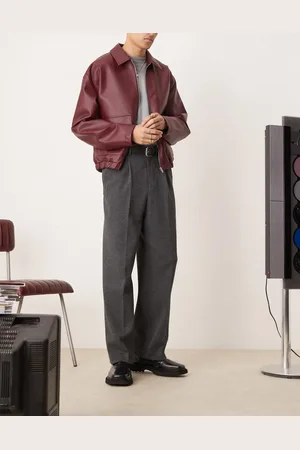 ASOS – Elegante Hose in Anthrazit mit angerauter Struktur, weitem Bein und Bundfalten vorne