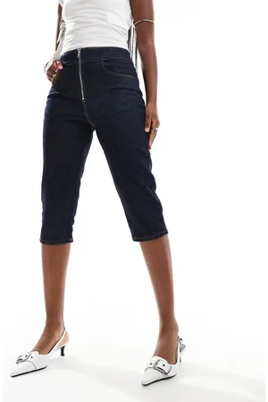 ASOS – Capri-Jeans in Indigoblau mit Reißverschluss vorne