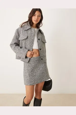 ASOS – Trucker-Jacke aus Bouclé in Schwarz-Weiß, Kombiteil