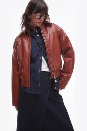 Topshop – Bomberjacke aus Kunstleder in Rostrot