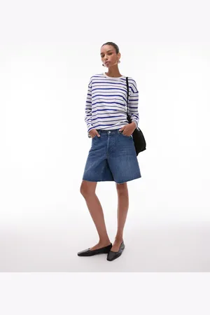 Topshop – Locker geschnittene Denim-Jorts in Mittelblau