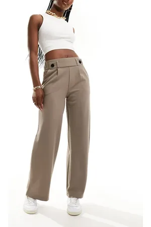 JDY – Elegante Hose in Taupe mit hohem Bund, kürzerem Schnitt und weitem Bein