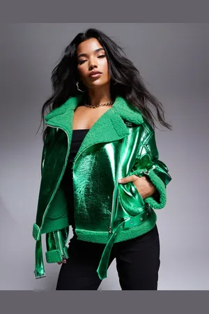 Amy Lynn – Pilotenjacke in Metallic-Smaragdgrün