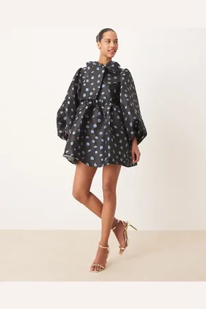 Sister Jane – Jacquard-Minikleid in Babyblau und mit Schleife
