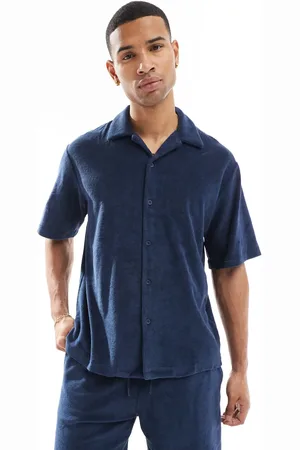 JACK & JONES – Premium – Oversize-Hemd aus Frottee in Marineblau, Kombiteil