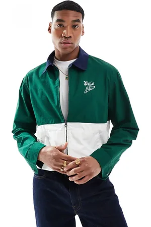 Ralph Lauren – Run Club Bayport P-Wing – Harrington-Jacke aus Popeline in Dunkelgrün/Cremeweiß mit Flügel-Logo und Blockfarbendesign
