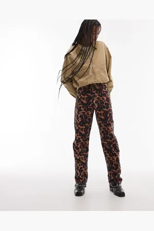 Topshop – Hose mit mehrfarbigem Tierfellmuster und hohem Bund