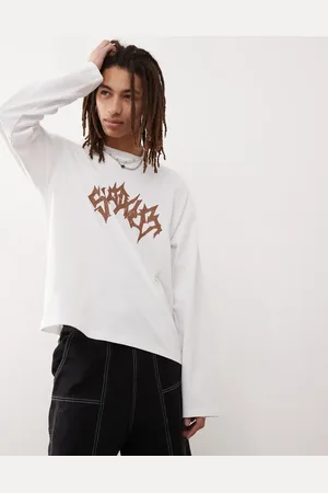 Weekday – Kastiges, langärmliges T-Shirt in mit Grafikprint vorn