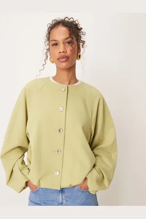 ASOS – Elegante Jacke in Pistazie mit goldfarbenen Knöpfen und Ballonsaum