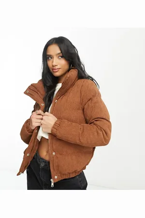Brave Soul Petite – Slay – Steppjacke aus Cord in Hellbraun