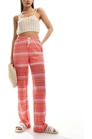 VERO MODA – Strandhose aus Spitze mit rosa Winkelstreifenmusterr