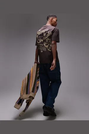 Topman – Oversize-T-Shirt in Dunkelbraun mit „Farmers Market“-Print auf Vorder- und Rückseite