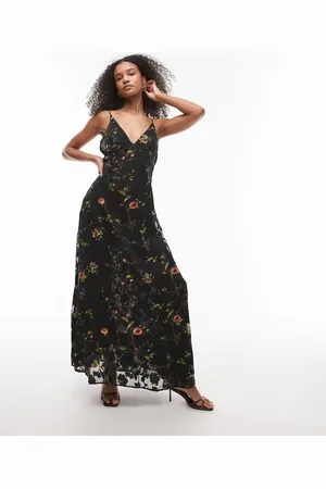 Topshop – Maxikleid in mit Neckholder und floralem Ausbrennermuster