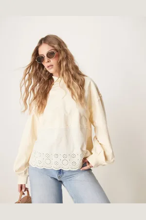 ASOS – Oversize-Kapuzenpullover in gewaschenem Creme mit Stickerei