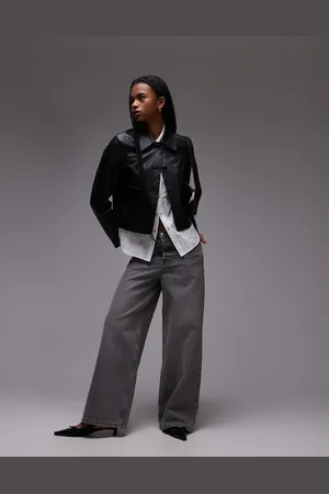 MANGO – Kastige Lederjacke in Schwarz