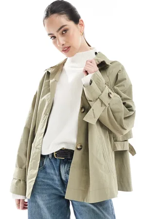 ASOS – Trenchcoat in Olivgrün mit Cape-Rücken und Stehkragen