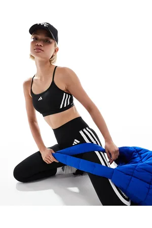adidas Adidas Training – Essentials – Sport-BH in Blau mit leichter Stützfunktion und 3 Streifen