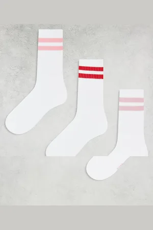 JJXX – 3er-Pack Sportsocken in Weiß mit rosa und roten Streifen